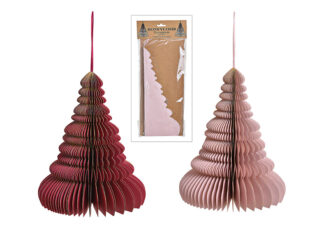 W382-Árbol de Suspensión Con Papel Dorado Brillante / Cartón Rojo / Rosa 2-Mod., 25X30X25Cm