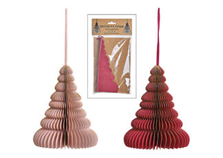 W382-Árbol de Suspensión Con Papel Dorado Brillante / Cartón Rojo / Rosa 2-Mod., 16X20X16Cm