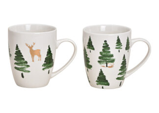 W595-Taza Decoración Árbol de Navidad, Porcelana, Blanco, 2 Mod.T. 12X10X8Cm 350Ml