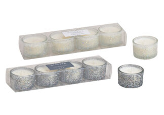 0-Porta Velas Vaso Brillantina 3X5X3Cm Blanco / Gris 2-Mod.T. 4 Juegos 21X3X5Cm
