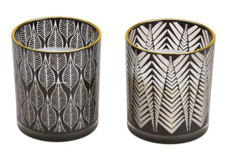 W921-Portavelas de Vidrio Con Cera Negra 2-Mod.T. Los 8X10X8Cm