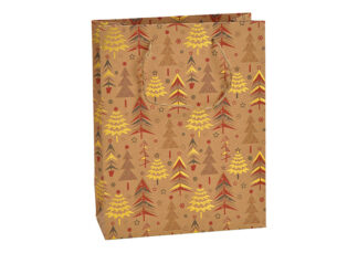 W624-Bolsa de Regalo Invierno Bosque Papel / Cartón Marrón 18X23X8Cm