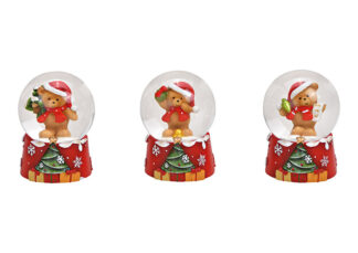 0-Globo de Agua, Oso, Con Gorro de Navidad, poliresina, Vidrio, 3 Mod.T. Los 4X6X4Cm