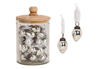 O114-Colgante Huevo Vidrio Plata 2X4X2Cm